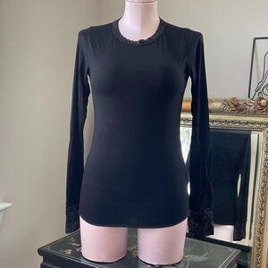 Michael Lauren Stretch Regular Fit Crew Neck Top Long Sleeve Size XS Black